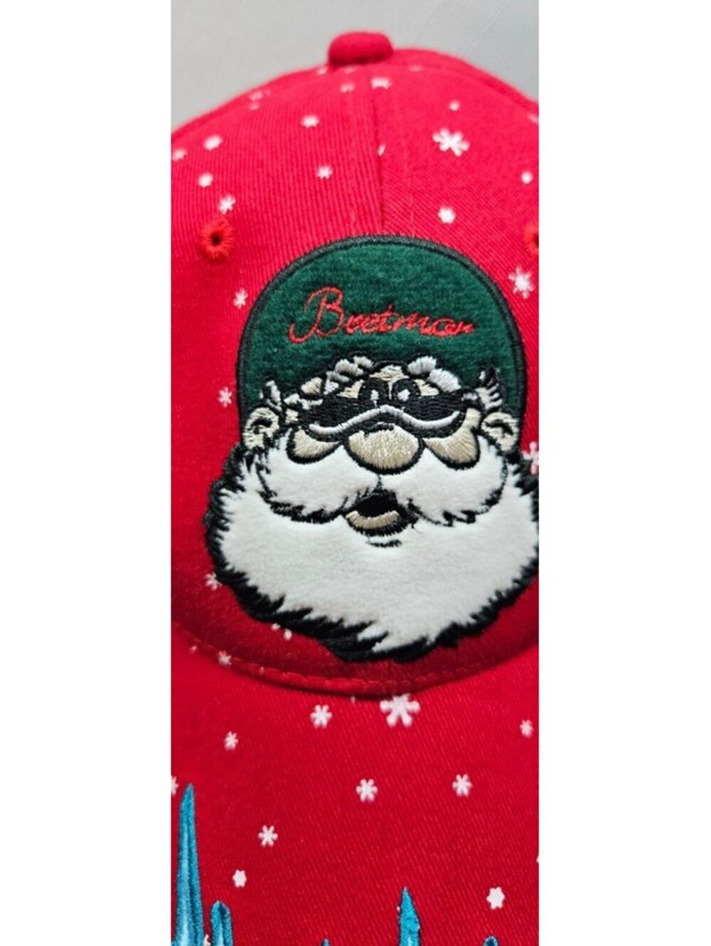 Bretmor Santa Christmas Hat Red Snowflake Embroidered Strapback Holiday Cap